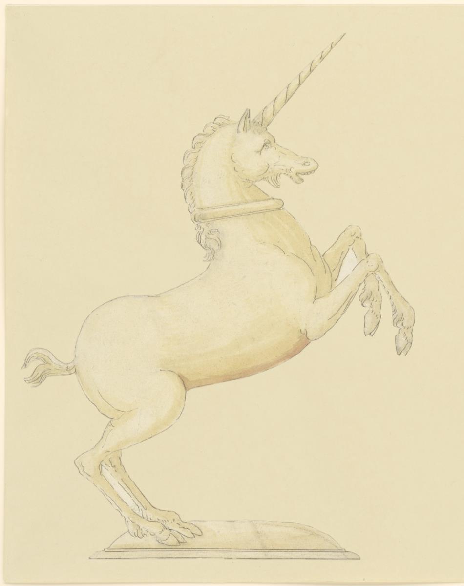 Springendes Einhorn als Tafelfigur