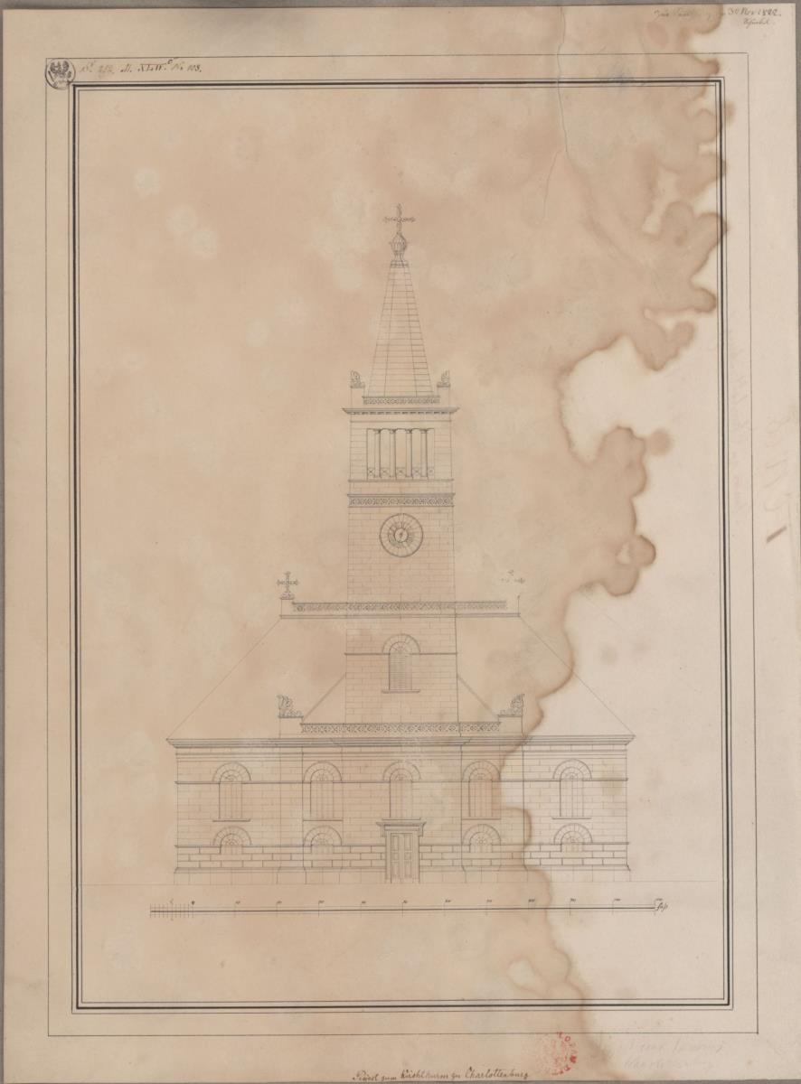 Berlin, Charlottenburg. Entwurf für den Turm der Luisenkirche. Ansicht