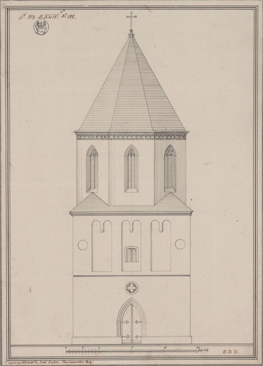 Altmark (Stary Targ), ehemals Kreis Stuhm, Regierungsbezirk Marienwerder (Województwo Pomorskie). Turmentwurf für die katholische Kirche