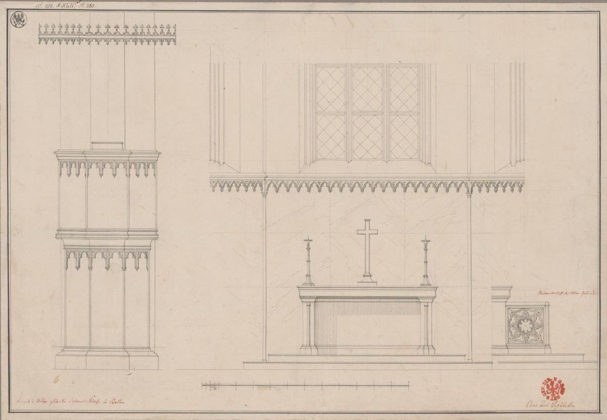 Stettin (Szczecin). Entwurf zum Altar und zur Kanzel der Johanneskirche. Ansicht