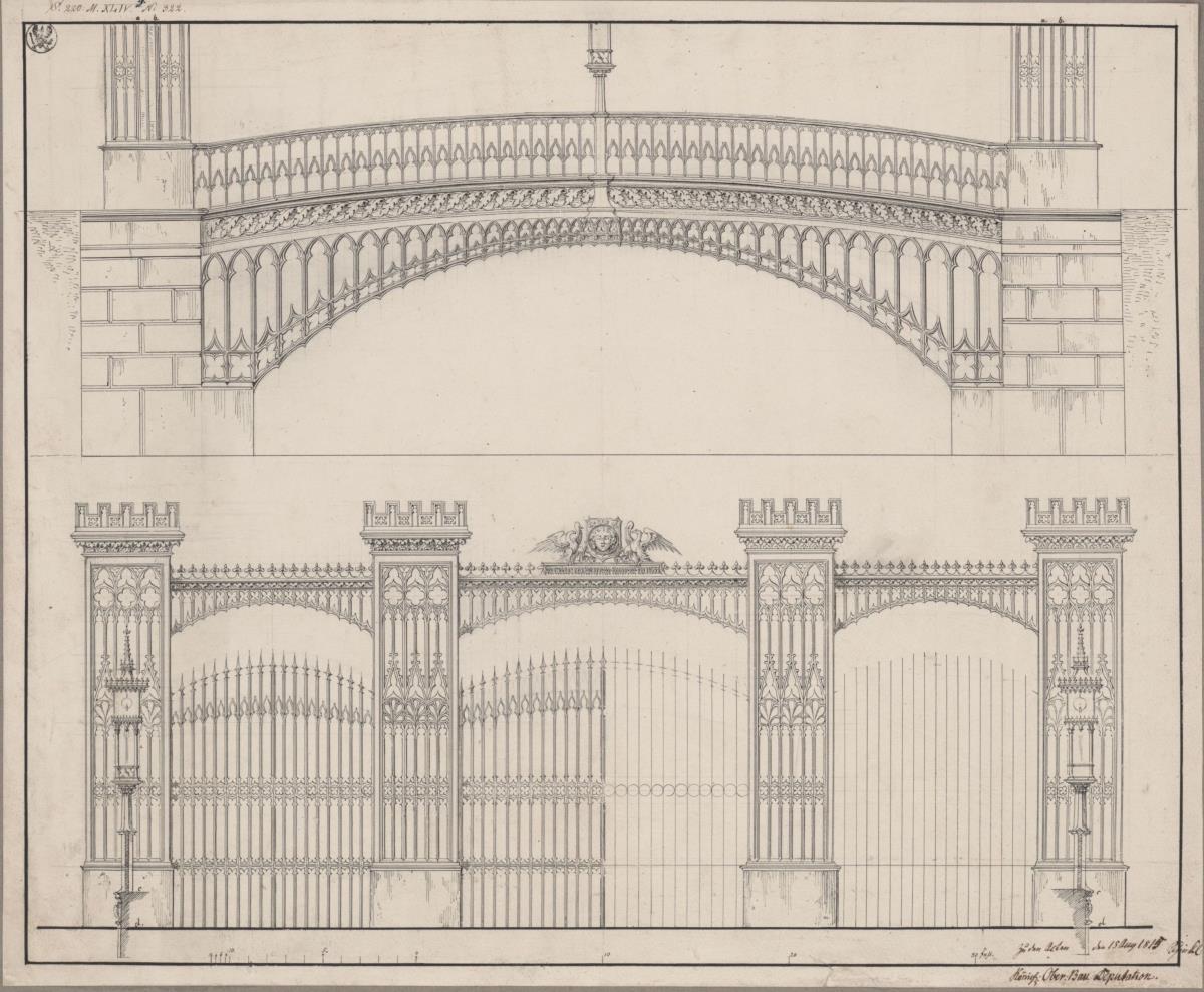 Breslau (Wrocław, Schlesien). Entwurf zum Ohlauer Tor und zur Stadtgrabenbrücke. Aufrisse