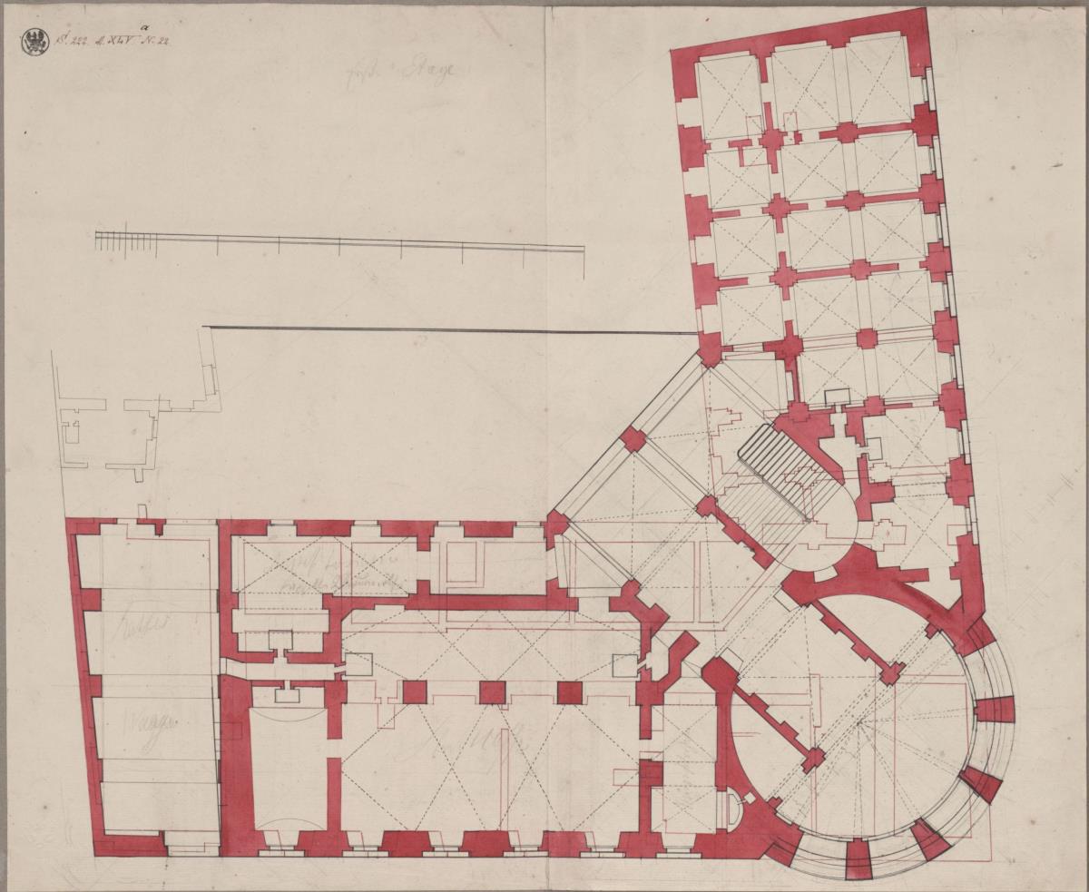 Berlin. Rathaus. Entwurf der Ecklösung mit Rundturm. Erdgeschossgrundriss