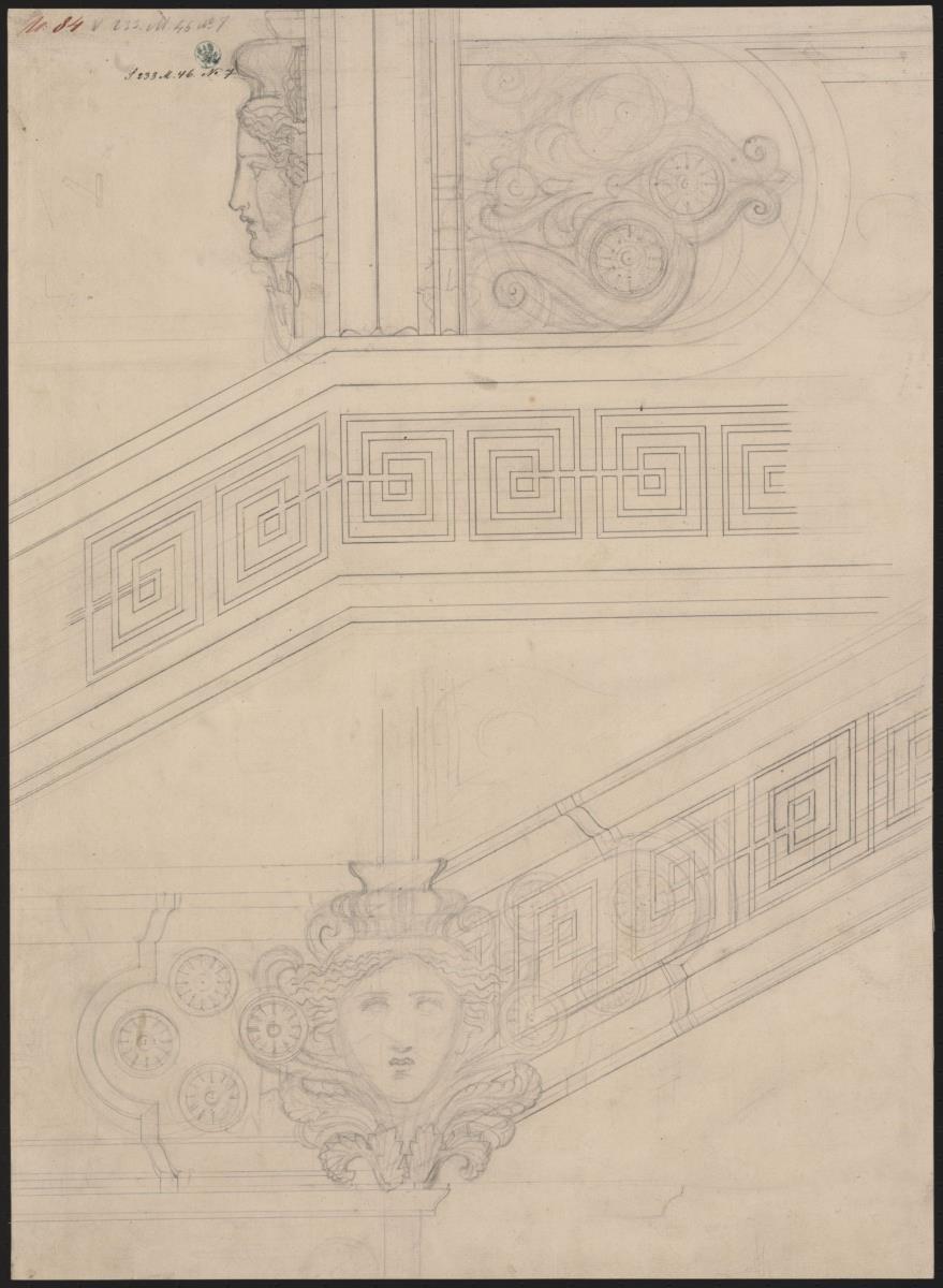 Berlin, Wilhelmstraße 102. Palais des Prinzen Albrecht von Preußen. Entwurf zur Eisentreppe