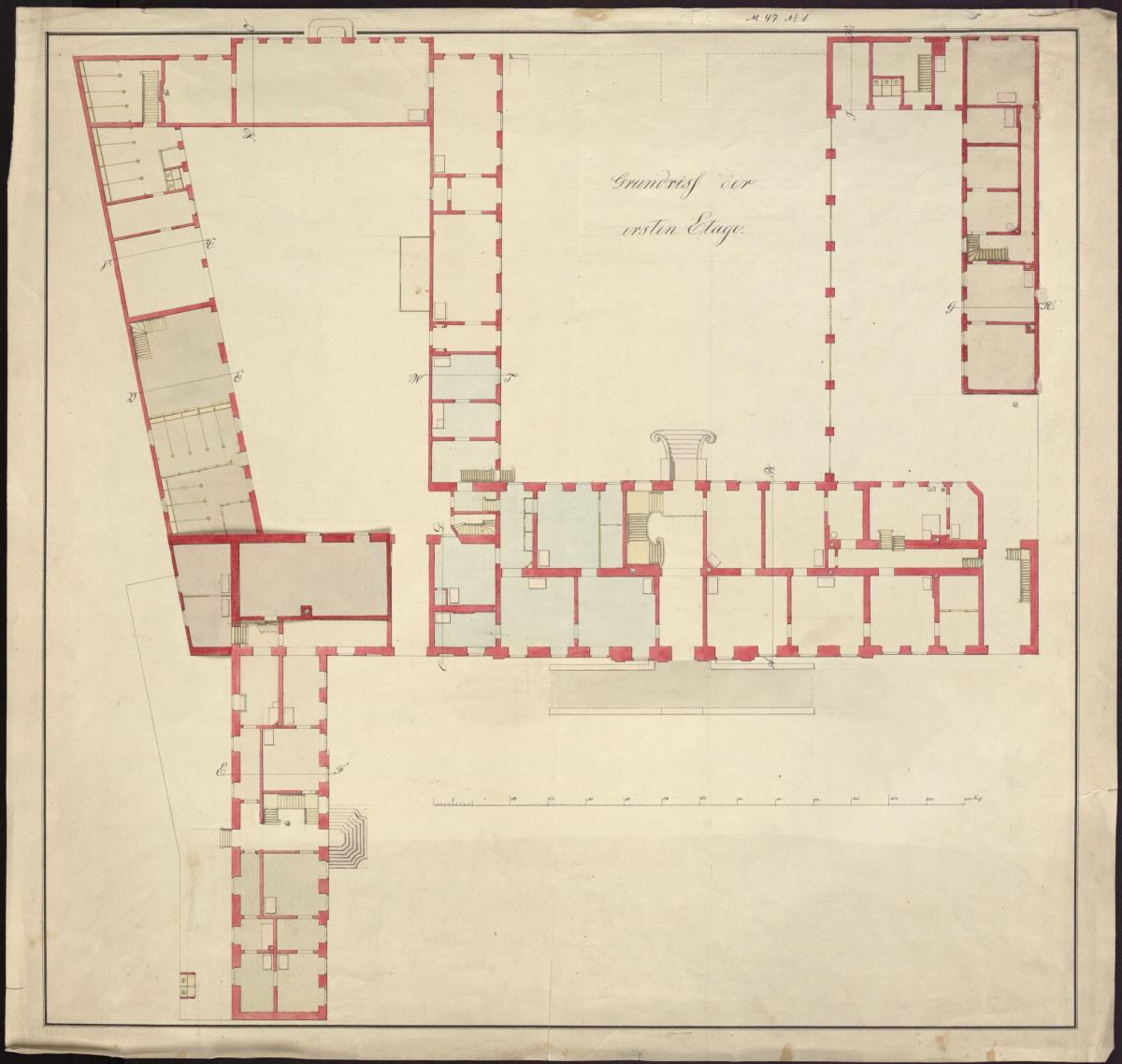 Berlin. Pariser Platz. Gebäudegrundriss. Palais Prinz Wilhelm. Grundstück Syburg. 1. Etage, Variante linker Flügel