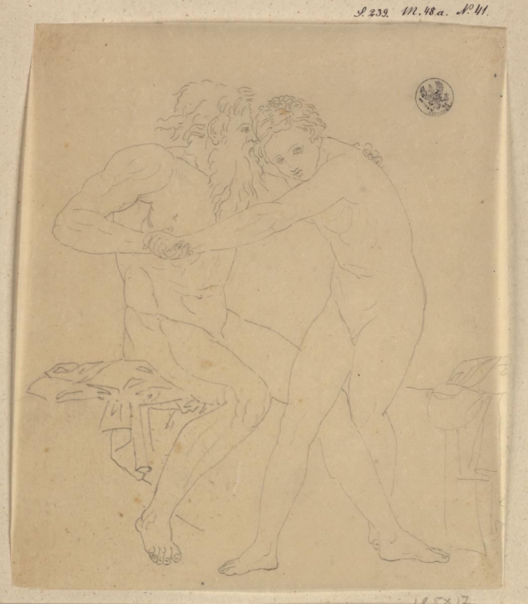 Alter Satyr und Knabe. Zeichnung nach der Antike