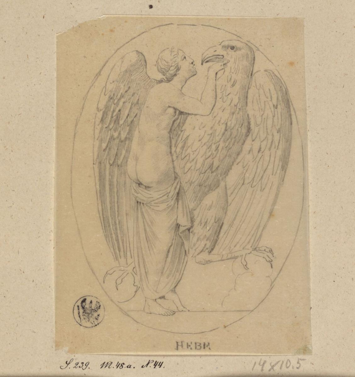 Hebe mit dem Adler des Zeus. Zeichnung nach der Antike (wohl nach einer Gemme)