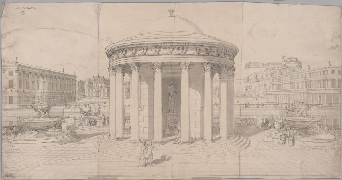 Perspektivische Ansicht einer Stadtanlage mit einem Tempietto