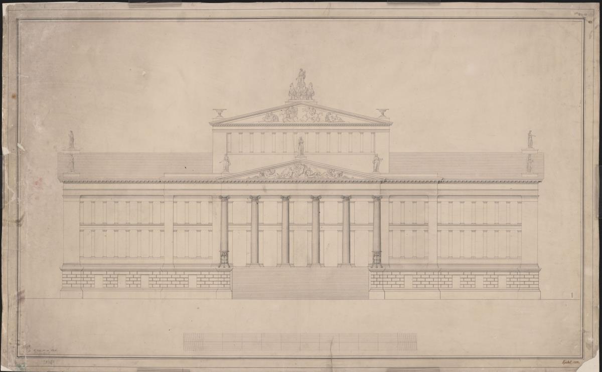 Berlin. Schauspielhaus auf dem Gendarmenmarkt. Aufriss der Fassade