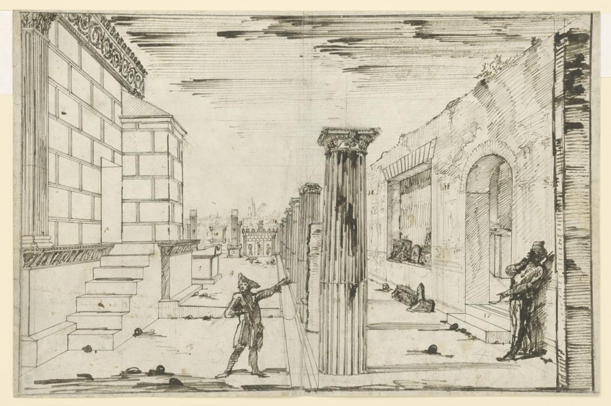 Seitenansicht des Isistempel in Pompeji