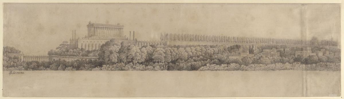 Potsdam. Entwurf für ein Friedrichsdenkmal auf dem Mühlenberg. Perspektivische Seitenansicht
