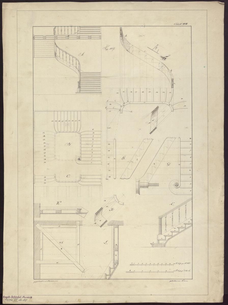 Spätbarocke Treppe. Grundriss, Aufriss, Details