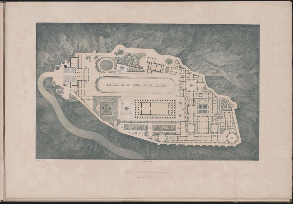 Werke der höheren Baukunst, 1840, Tafel 2. Athen, Akropolis. Palast des Königs Otto von Griechenland. Grundriss