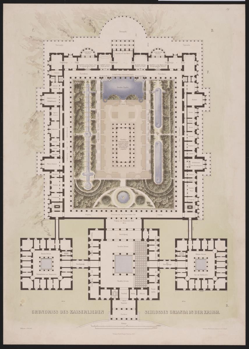 Werke der höheren Baukunst, 1848, (Tafel 1). Schloss Orianda auf der Krim. Grundriss