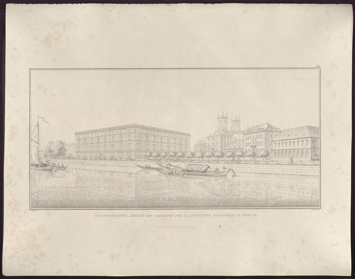 Sammlung architektonischer Entwürfe. Tafel 115 ( = Heft 20, Tafel 121, 1833): Berlin. Bauakademie. Gesamtansicht von der Schlossbrücke