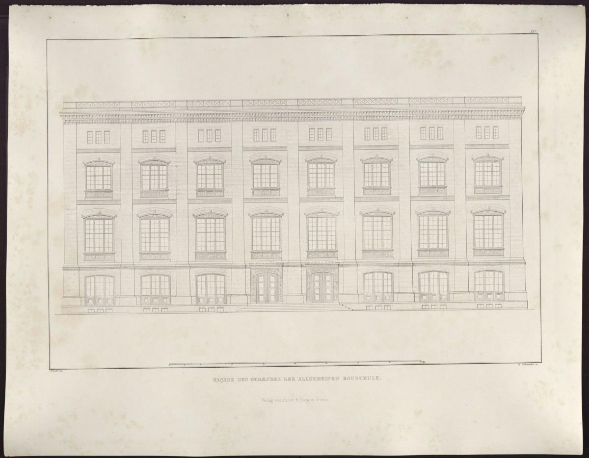 Sammlung architektonischer Entwürfe. Tafel 117 ( = Heft 20, Tafel 123, 1833): Berlin. Bauakademie. Aufriss der Hauptfassade