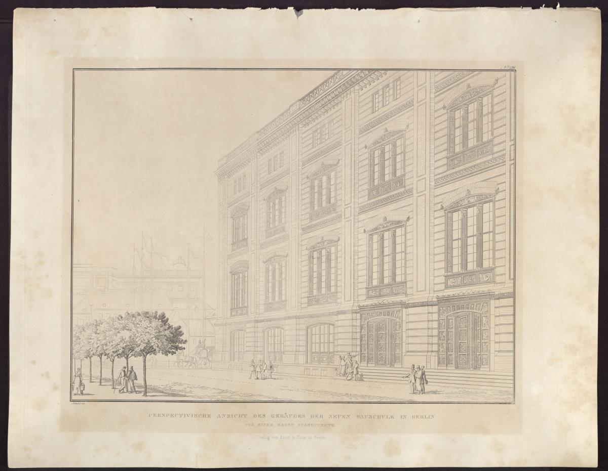 Sammlung architektonischer Entwürfe. Tafel 121 ( = Heft 25, Tafel 151, 1836): Berlin. Bauakademie. Perspektivische Ansicht