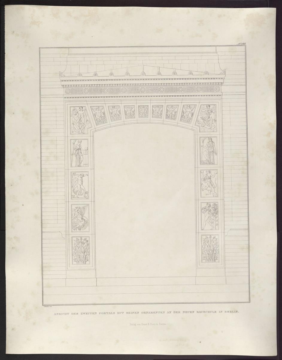 Sammlung architektonischer Entwürfe. Tafel 122 ( = Heft 25, Tafel 152, 1836): Berlin. Bauakademie. Linke Haupteingangstür mit Portalrahmung