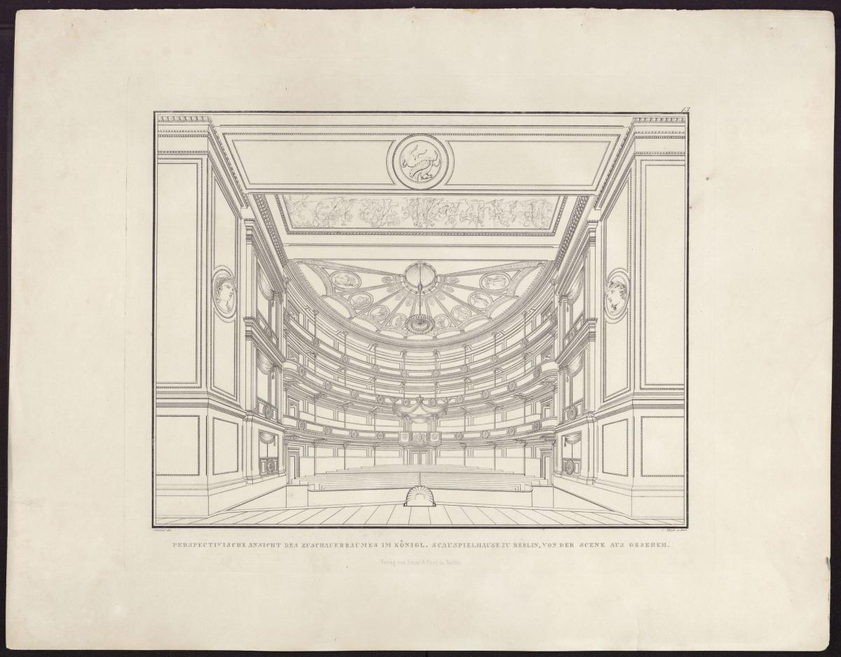 Sammlung architektonischer Entwürfe. Tafel 13 ( = Heft 2 zweite Folge, Tafel 13, 1826): Berlin. Schauspielhaus auf dem Gendarmenmarkt. Zuschauerraum