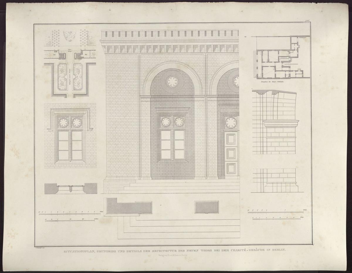Sammlung architektonischer Entwürfe. Tafel 148 ( = Heft 25, Tafel 156, 1836): Berlin, Luisenstraße. Neues Tor. Details des Steuergebäudes