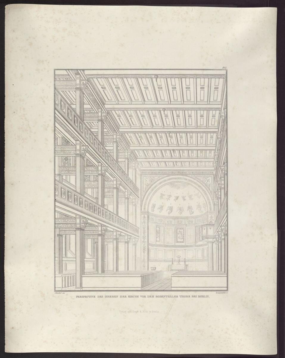 Sammlung architektonischer Entwürfe. Tafel 161 ( = Heft 24, Tafel 150, 1835): Berlin. Kirche vor dem Rosenthaler Tor. Innenansicht