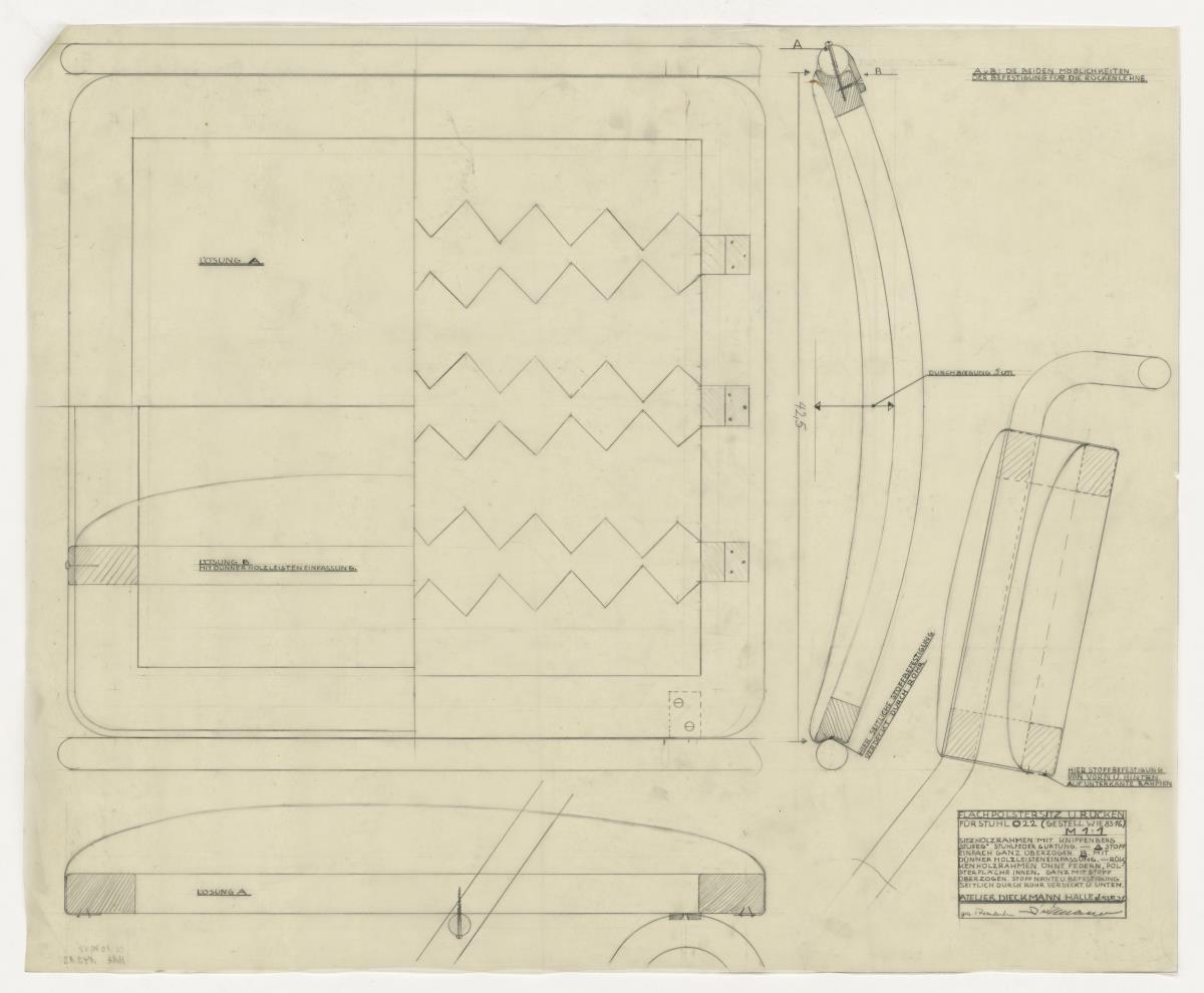 Flachpolstersitz und Rücken zu Stuhl-Modell 022 (Möbelentwürfe, Sitzmöbel)