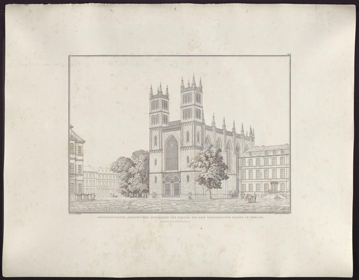 Sammlung architektonischer Entwürfe. Tafel 85 ( = Heft 13, Tafel 79, 1829): Berlin. Friedrichswerdersche Kirche. Ausgeführter Entwurf. Perspektivische Ansicht