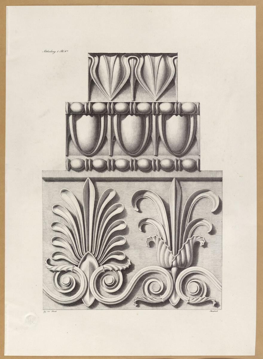 Vorbilder für Fabrikanten und Handwerker. Teil 1, Abteilung 1, Blatt 8a: Ornamente von der Umfassungsmauer des Erechtheions im Maßstab 1:1