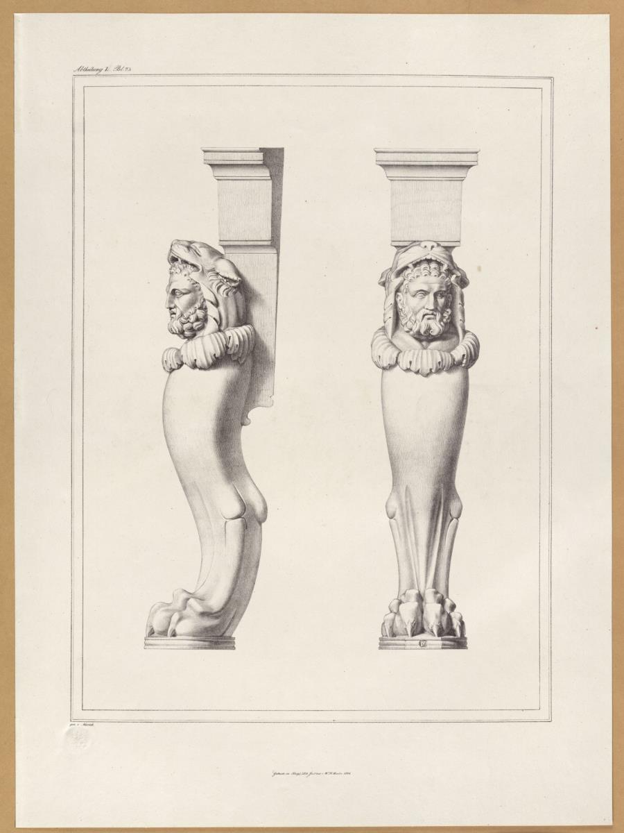 Vorbilder für Fabrikanten und Handwerker. Teil 1, Abteilung 1, Blatt 23: Herkulesfuß aus den Vatikanischen Museen in Seiten- und Vorderansicht