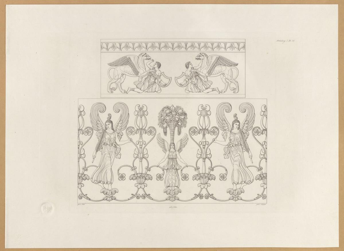 Vorbilder für Fabrikanten und Handwerker. Teil 1, Abteilung 1, Blatt 35: Zwei Terrakottareliefs aus der Villa Poniatowski in Rom
