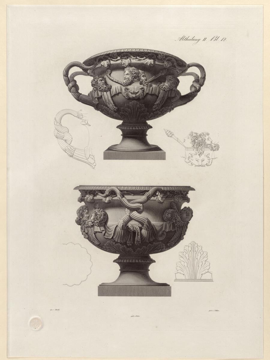 Vorbilder für Fabrikanten und Handwerker. Teil 1, Abteilung 2, Blatt 12: Marmorvase aus der Villa Adriana (auch Hadriansvilla), sog. Warwick-Vase