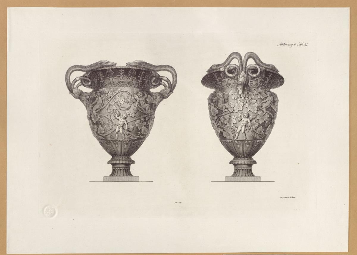 Vorbilder für Fabrikanten und Handwerker. Teil 1, Abteilung 2, Blatt 21: Marmorvase aus der Villa Adriana (auch Hadriansvilla), sog. Stowe oder Buckingham (?) Vase