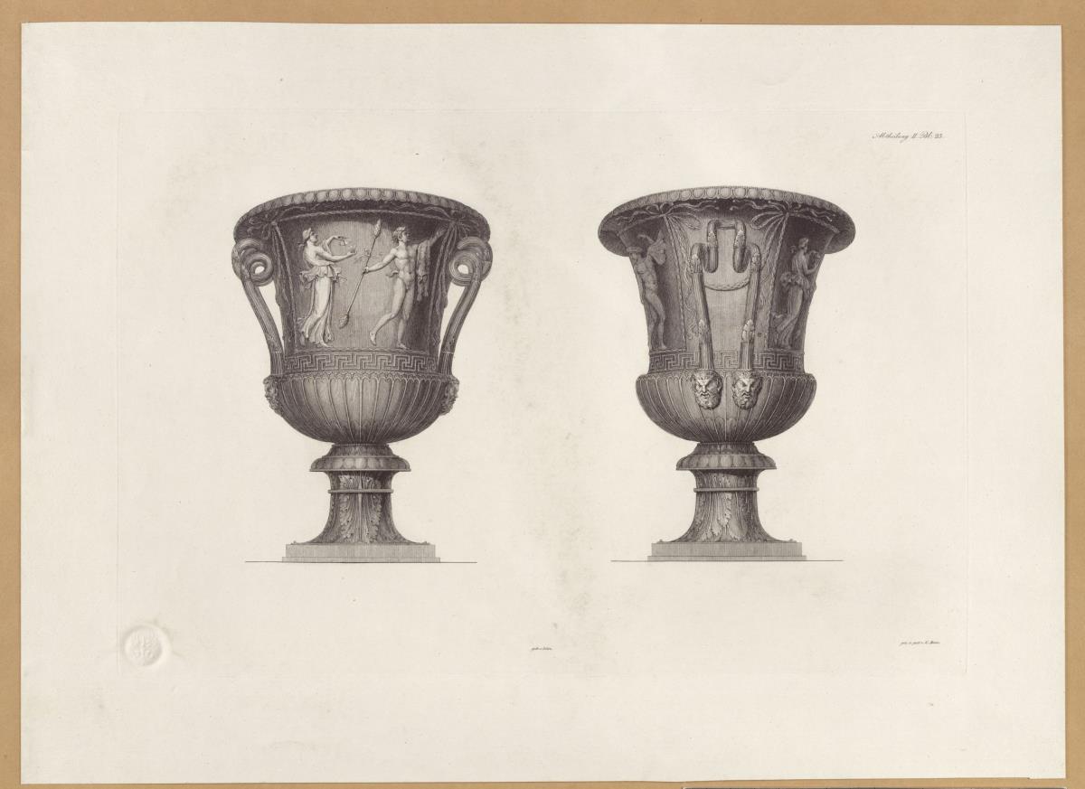 Vorbilder für Fabrikanten und Handwerker. Teil 1, Abteilung 2, Blatt 23: Marmorvase, vermutlich aus der Villa Adriana (auch Hadriansvilla), sog. Buckingham Vase (?)
