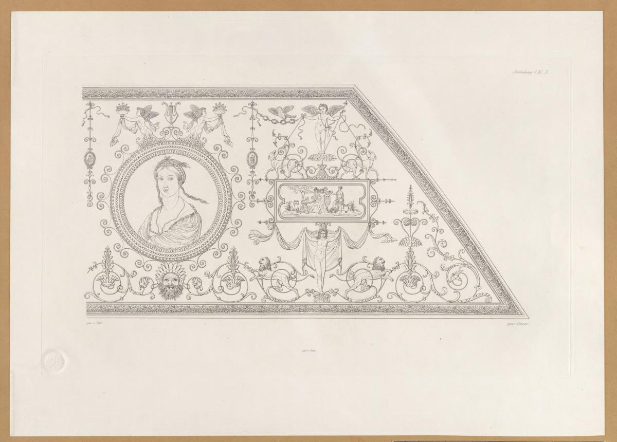 Vorbilder für Fabrikanten und Handwerker. Teil 2, Abteilung 1, Blatt 3: Deckengemälde aus der Villa Lanti in Rom nach einem Entwurf von Giulio Romano