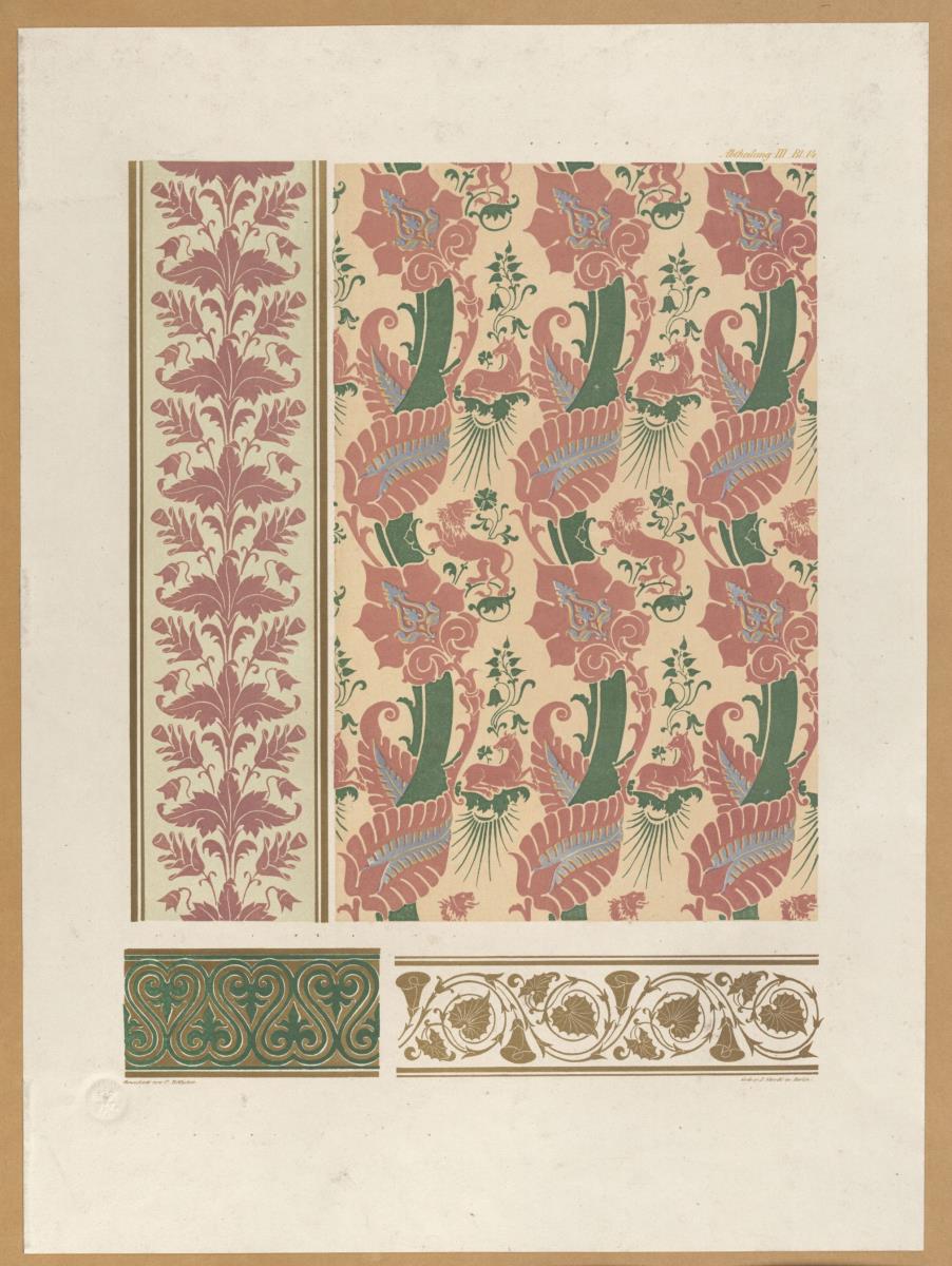 Vorbilder für Fabrikanten und Handwerker. Teil 2, Abteilung 3, Blatt 14: Muster eines Meßgewands aus Seide im Dom St. Peter und Paul in Brandenburg
