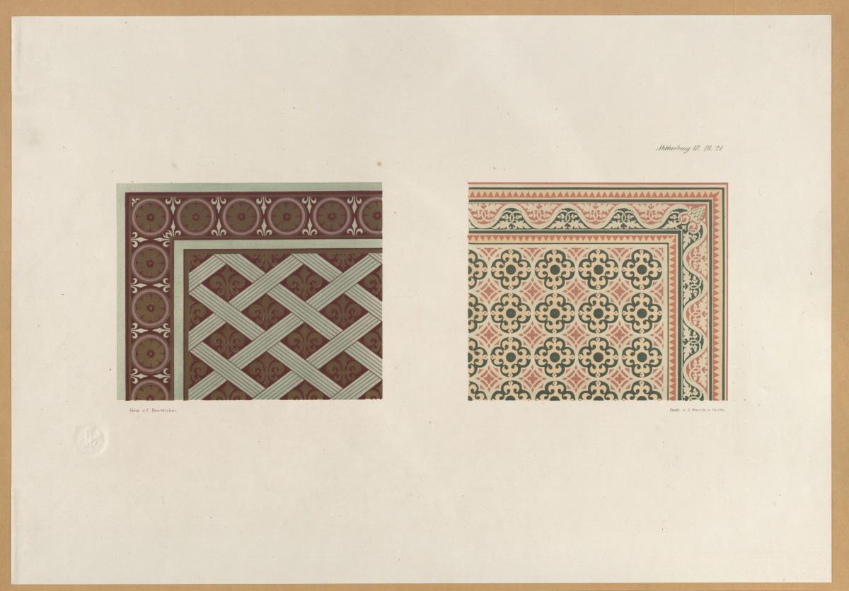 Vorbilder für Fabrikanten und Handwerker. Teil 2, Abteilung 3, Blatt 21: Muster eines Seidestoffes in Soest und Muster eines Stoffes aus Essen