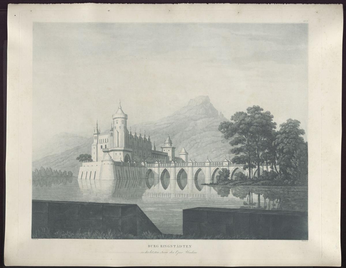Undine. Oper von E. T. A. Hoffmann. Entwurf der 9. Dekoration. Burg Ringstetten
