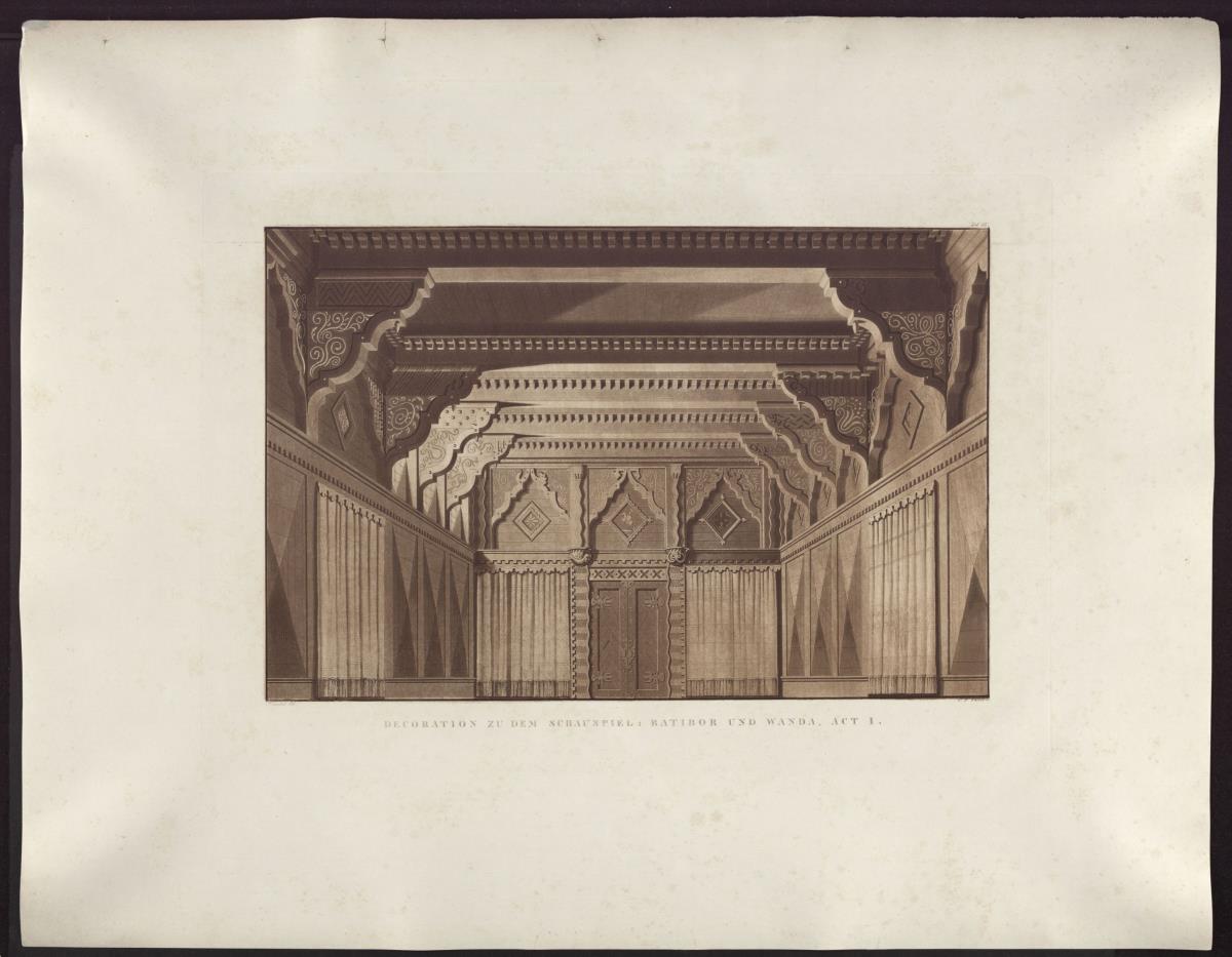 Ratibor und Wanda. Schauspiel von Jakob Andreas Konrad Levezow. 2. Entwurf zur 2. Dekoration. Frauengemach in der Burg