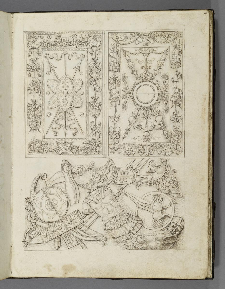 Codex Mantegna, Drei Waffenreliefs