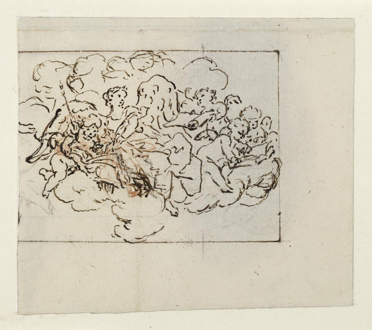 Die Muse der Geschichte, schreibend (Entwurf für eine Vignette für die „Mémoires pour servir à l'histoire de la Maison de Brandebourg“)