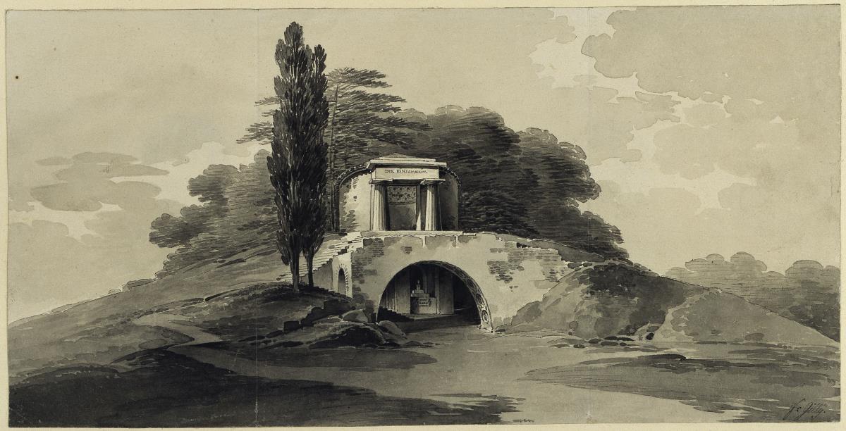 Entwurf für ein Rundtempelchen (Mausoleum) mit der Aufschrift: DER EINSAMKEIT