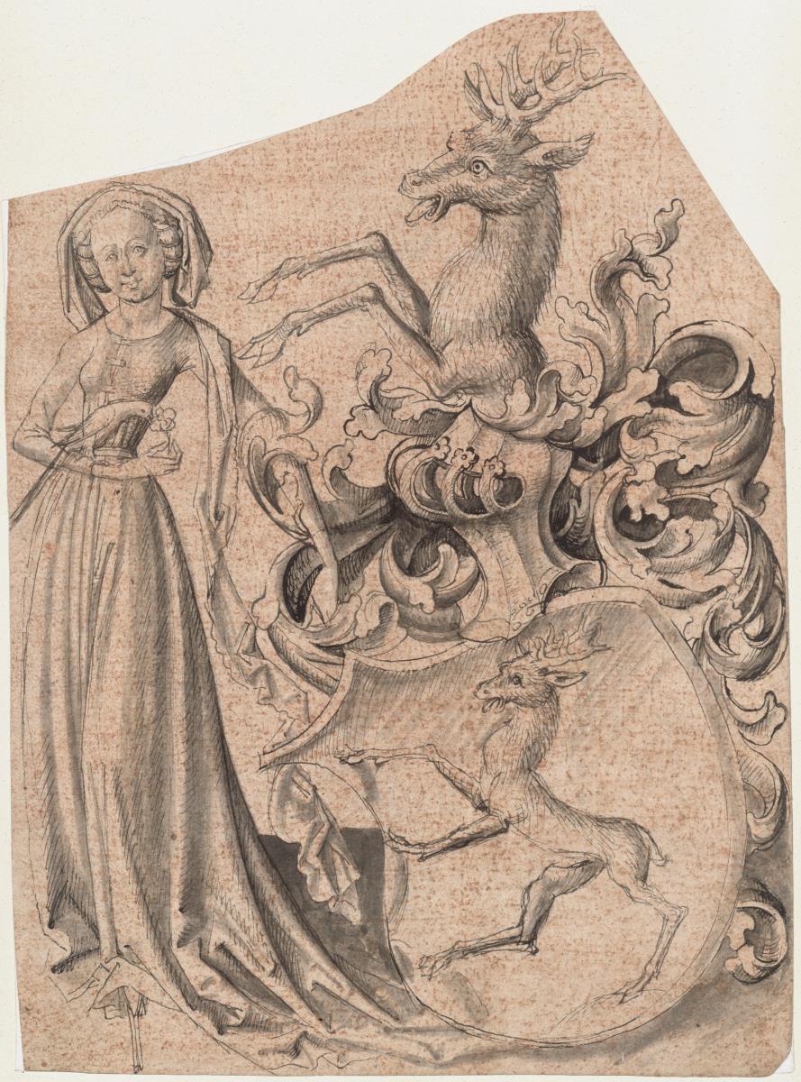 Dame mit Papagei und Hirschwappen
