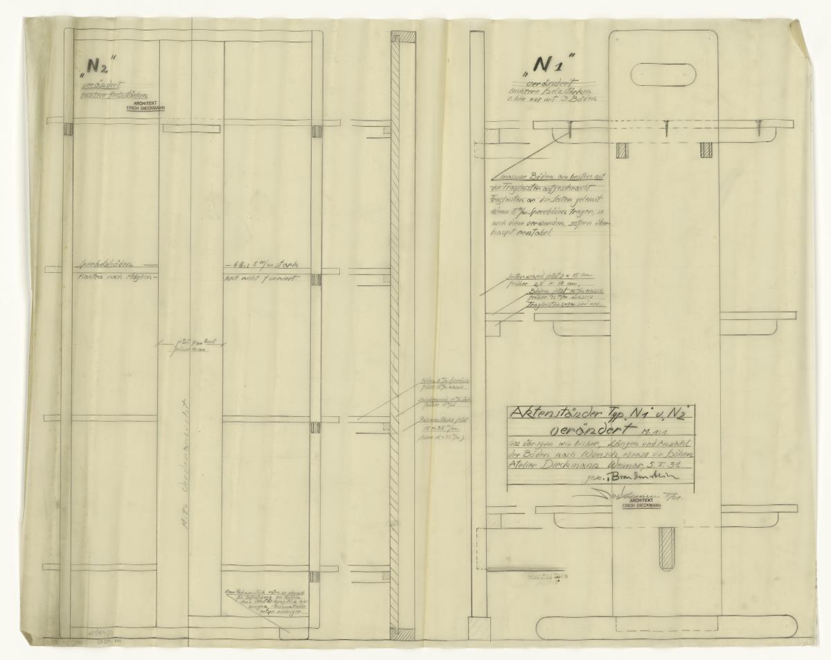 Aktenständer, Typ N1 und N2 (Möbelentwürfe, Flächenmöbel, Regale)