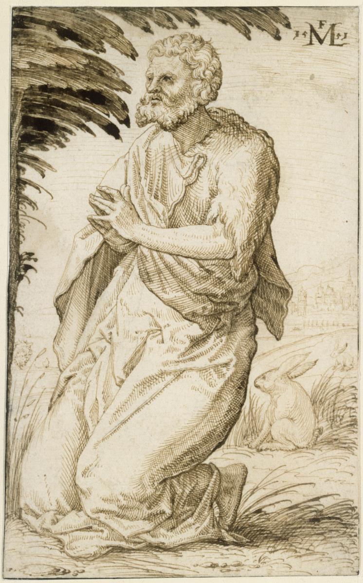 Johannes der Täufer, im Freien kniend