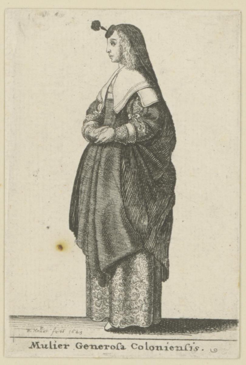 Kölner Tracht: Mulier generosa Coloniensis: Dame mit Kopfmantel und Stirnteller