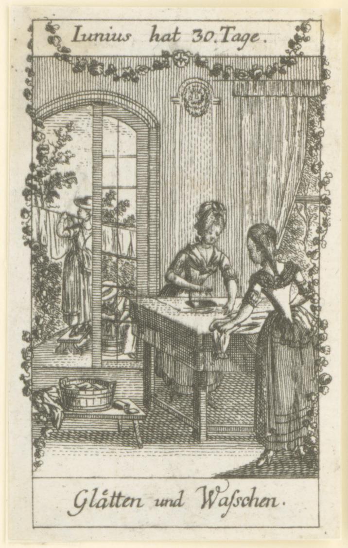 Monatsdarstellung: Juni, Glätten und Waschen