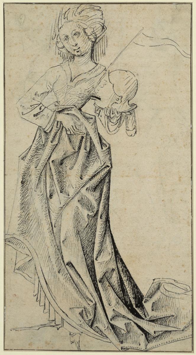 Stehende Dame mit einem Helm