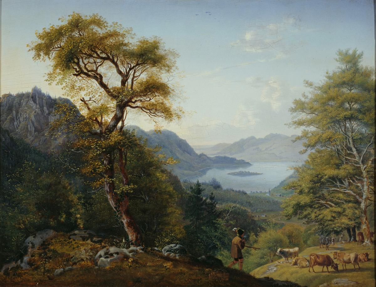 Tiroler Landschaft mit Rinderherde und Hirt