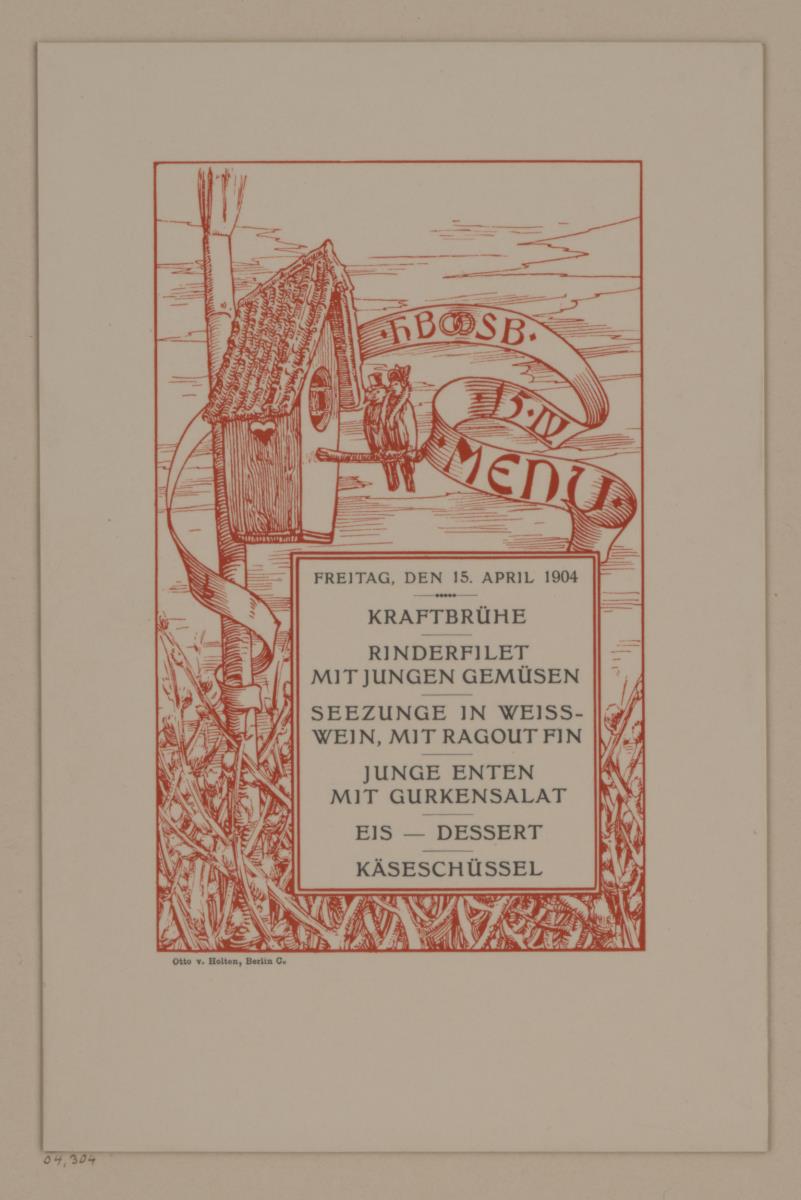 HB und SB HOchzeitsmenu 15. IV. 1904