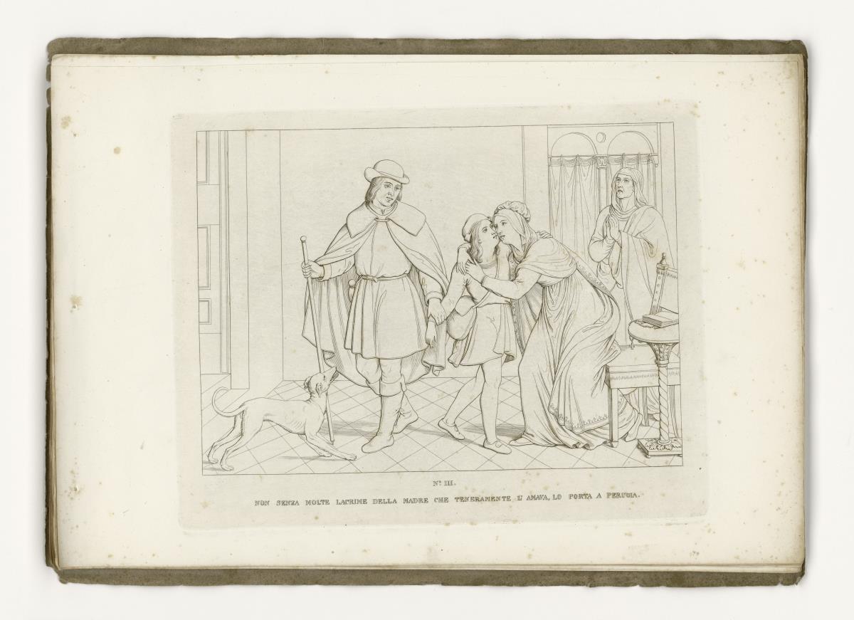 Raffaels Abschied von der Mutter und Aufbruch nach Perugia (aus: 12 Umrisse zum Leben Raphaels von Urbino. Tafel III)