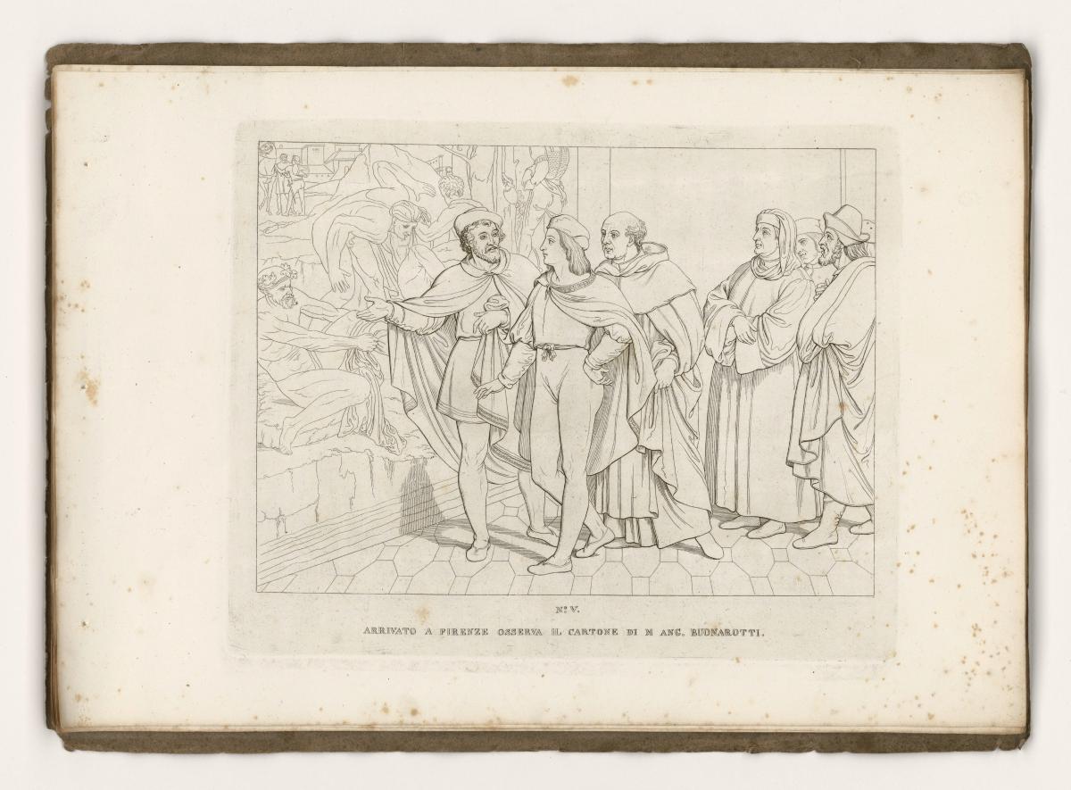 Studium der Kartons von Michelangelo in Florenz (aus: 12 Umrisse zum Leben Raphaels von Urbino. Tafel V)